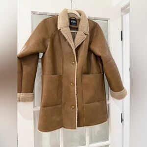 NWOT Zara kids faux leather and Sherpa coat Tan